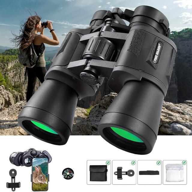 TEMU 10x50 Hd High Powered Binoculars For Adults, Large 50mm Lens Long Range Viewing With Smartphone Adapter, For Bird Watching, Hunting, Hiking & Travel