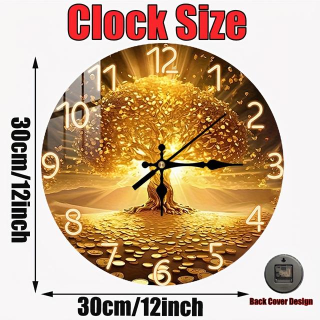 TEMU 1개 골든 트리 벽시계 - 고급스러운 모던 골든 트리 디자인, 골든 잎 & 골든 손 - 무소음 무딱 쿼츠 - 거실용 우아한 홈 데코, 거실 벽시계, 오버사이즈 벽시계