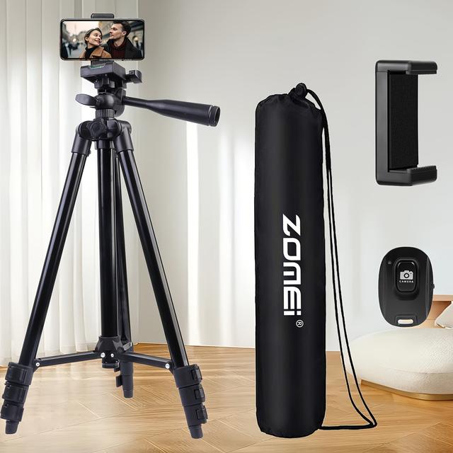 TEMU Zomei 50-inch Lightweight And Portable Tripod, Wireless Mobile Tripod, Made Of Aluminum Alloy, Equipped With Adjustable Legs, Phone Holder, And Storage Bag, Is An For Travel And Photography