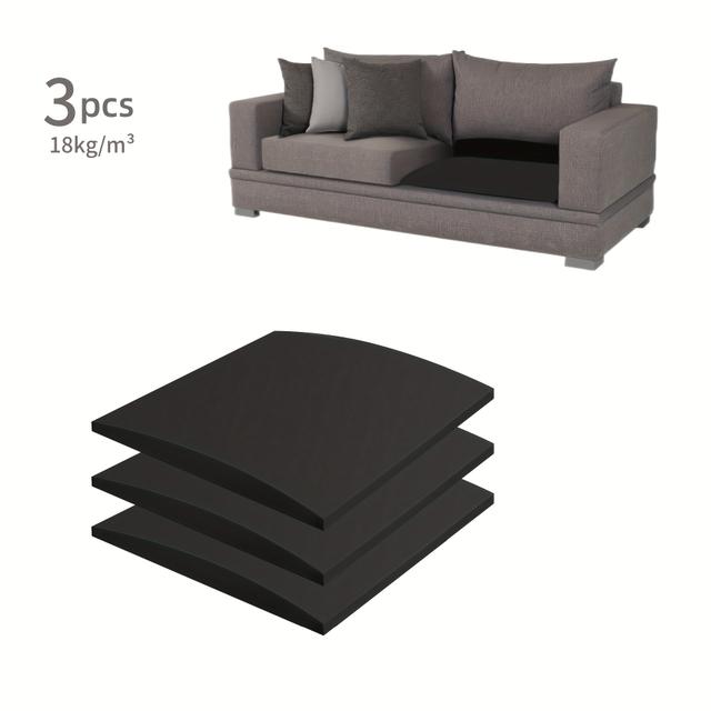 TEMU 3pcs Black High-density Foam Sofa Cushion Support Pads, 20x20 Inch, Enhancer For Sofa Seat Dent Repair, Durable Polyurethane Material, Elastic Fastening For