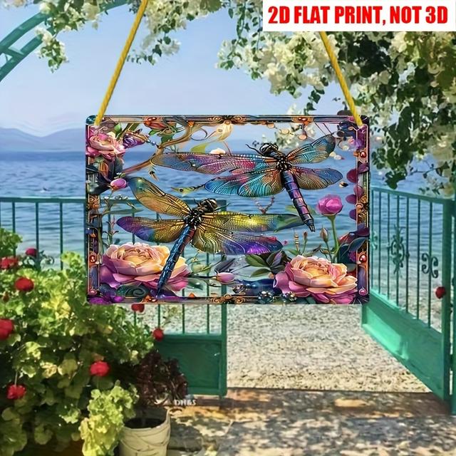 TEMU 2d Flat, 2d Flat Translucent Dragonfly & Floral Sun - 2d Flat Sign - Translucent Acrylic Window Wall Hanging, Home Decor In Bedroom, Living Room, Porch, Or Balcony - Ideal Gift For , 2d Flat