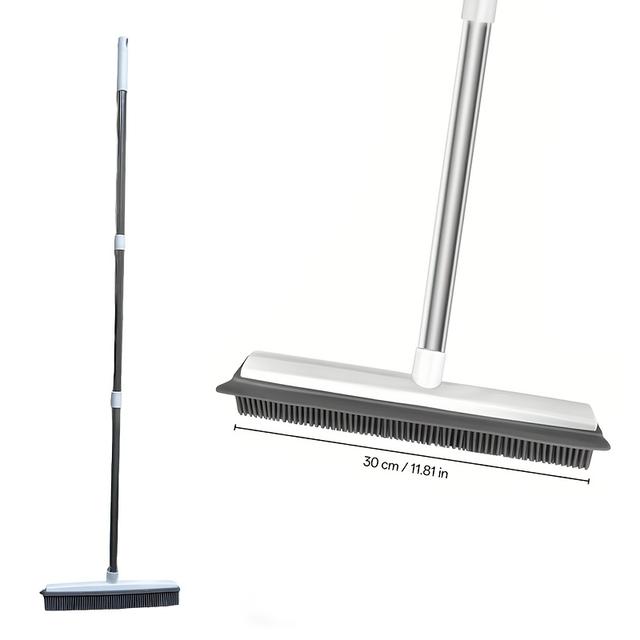 TEMU Broom Pet Hair Remover With Squeegee,long Handle Fur Sweeper With Small Detailing Lint Brush To Fluff Carpet Rug Tile Hardwood Floor