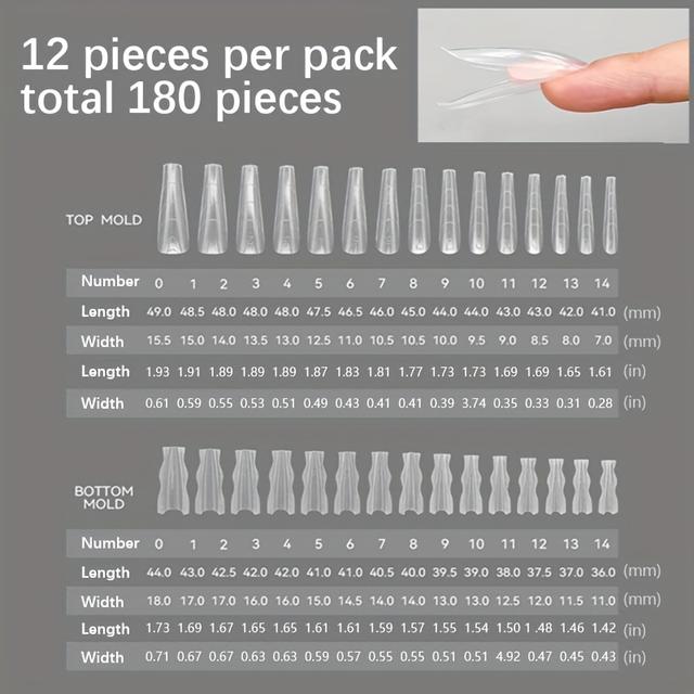 TEMU 180pcs Sandwich Layer Nail Forms - Slim Tapered Oval Extension Forms For Nail Art, Nail Tips, Nail Art Supplies, Nail Art Equipment