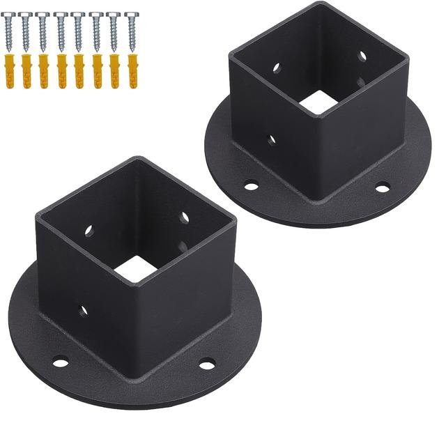 TEMU Set Of 2 Bases, Featuring A Circular Outer Design And Inner Fence Pole Bracket Kit, Designed For Heavy-duty Wall Mounting