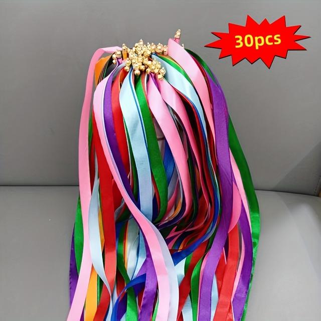 TEMU 30pcs Wedding Party Tassel Streamers - Colorful Fringe Ribbons With Bamboo Sticks And , Perfect For Weddings, Parties, And Celebrations - Multipurpose Decorations In Blue, Purple, Green
