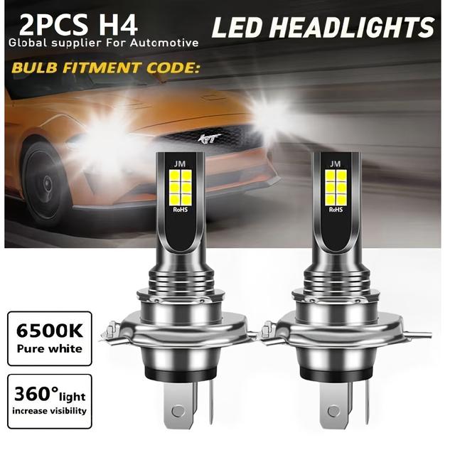 TEMU Set Of 2 H4/9003 Led Headlight Bulbs, Featuring Brightness With A , No Adapter Required For , Equipped With 12 Smd 3030 Chips, High Power At 6500k White, Suitable For Headlight Replacement