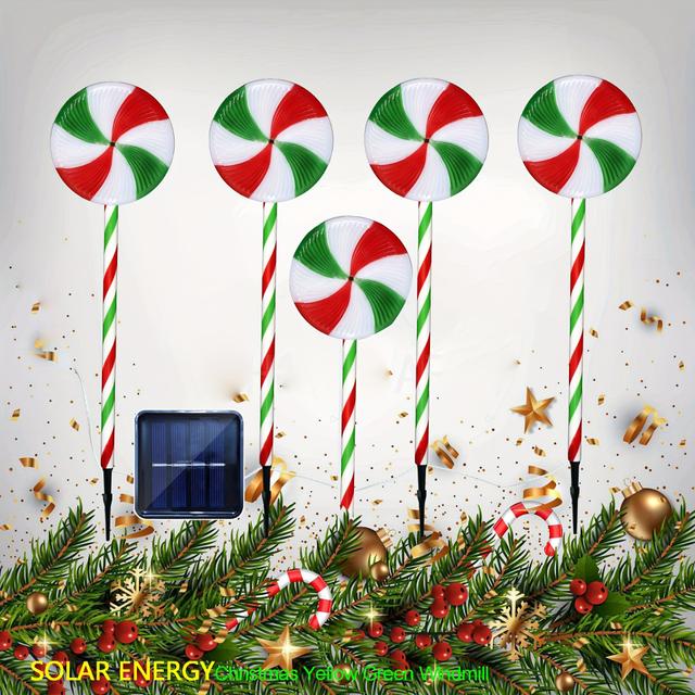 TEMU 1 Set, Solar Christmas Red And Green Windmill Lollipop Ground Plug Light, Very Suitable For Christmas Outdoor Decoration, Terrace, Garden, Sidewalk And Lawn Decoration!