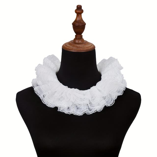 TEMU 1pc Xiacheng Vintage Lace Detachable Multi-tier Collar, Victorian & -inspired Unisex White Costume For Women, Polyester Fiber, Hand Washable, Gothic Style Accessory, Vintage Lace Necklace