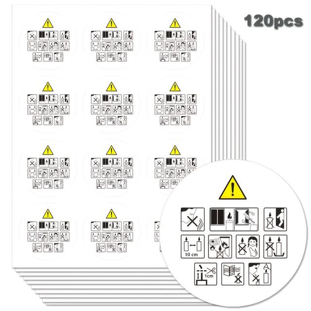 TEMU 120pcs Self-adhesive Round Candle Safety Labels With Hazard Symbols - , Standard , Glossy Finish For Candle Making, Office & Home Use, Candle Accessories, Labeling, Design, Durable Label