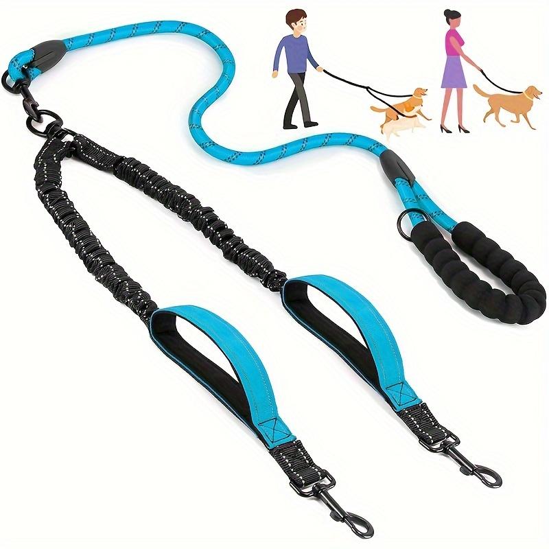 TEMU Reflektives Doppelhundegeschirr mit zwei extra Verkehrshandgriffen: 360° Drehgeschirr ohne Verknotung, bequemes stoßdämpfendes reflektierendes Bungee-Seil für zwei Hunde