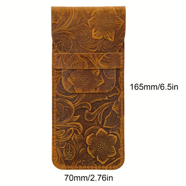 TEMU Genuine Leather Pen Case With A Vintage , Suitable For Men And Women, A Portable Protective Pouch For Outdoor Use