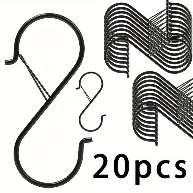 TEMU 8/10/20 قطعة من خطافات S الثقيلة مع قفل - خطافات حائطية من الحديد المصبوب لتعليق النباتات والملابس وأدوات المطبخ والحقائب - نمط مزرعة، تركيب سهل، حل تخزين متين وأنيق، خطافات متعددة الاستخدامات