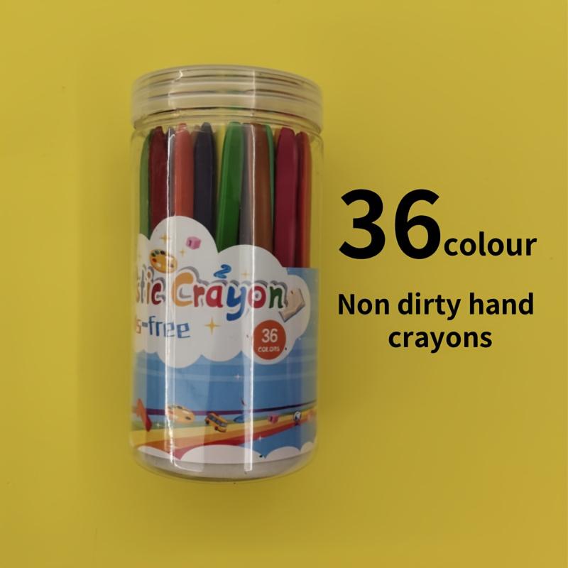 TEMU 36-color Wax Crayon Non-messy Hands Kindergarten Safety Non-toxic Triangular Plastic Painting Pen Non-greasy Oil Painting Stick Colorful Graffiti Pen