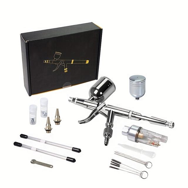 TEMU Kit de Aerógrafo de Acción con Gatillo, Set de Pintura con Agujas de 0.5mm/0.3mm, de Pintura de 5CC y 7CC, Pistola de Pulverización con Grosor de Ajustable, Maquillaje, Uñas, Modelismo, y