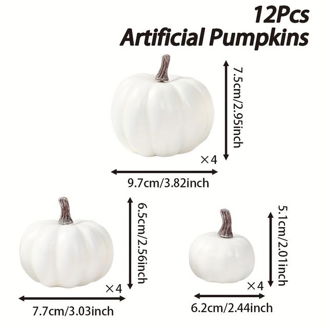 TEMU 12pcs Fengrise Artificial Pumpkins - Realistic White Thanksgiving Decor, High-quality & Halloween Party Table Decorations, No Electricity Needed, Durable Indoor/outdoor Use