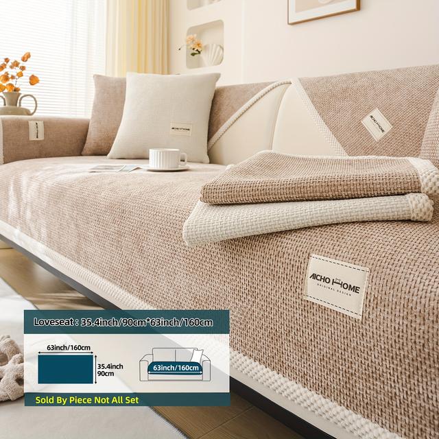 TEMU 1pc Short Plush Solid Color Sofa Cover (universal L Shape), Pet-friendly Sofa Cover, Non-slip Plush Sofa Protector, Suitable For Bedroom, Office, Living Room, Home Decor