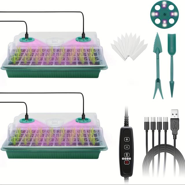 TEMU 2pcs 80 Cells Seed Tray With Grow Light, Seed Kit, Timing Seed Tray, Adjustable Brightness & Humidity, Growing For Greenhouse & Garden
