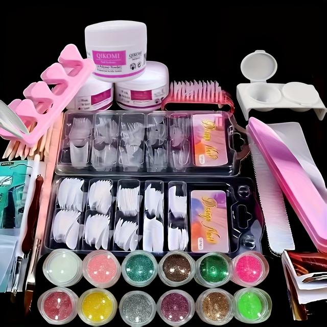 TEMU 23-in-1 Acrylic Nail Kit, Suitable For Beginners With 12 Colors Glitter Acrylic Powder Pink Acrylic Powder Extension Professional Acrylic Set Manicure Tools Women's Acrylic Supplies