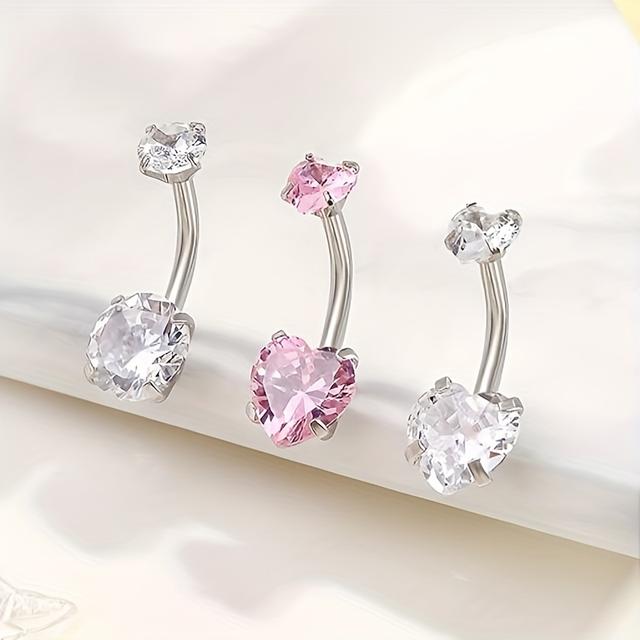 TEMU 3 ks náramků do pupíku ve tvaru srdce a kulatých z nerezové oceli pro muže i ženy