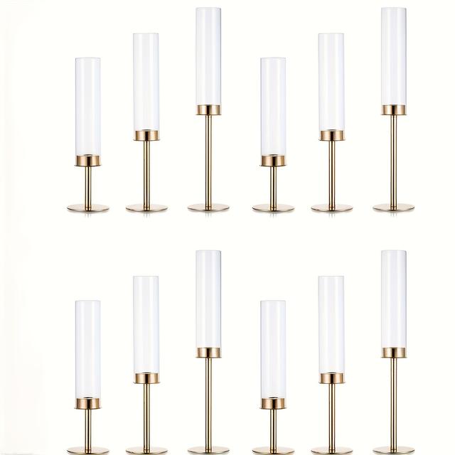 TEMU 12 Stück Europäische Licht Luxus Winddichte Glas Kerzenhalter mit Eisenkunst Elektroplattierung, für Hochzeiten, Geburtstagsfeiern und Tischsettings