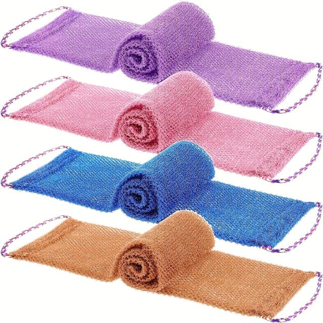 TEMU 4pcs African Exfoliating Mesh Sponge With Drawstring - Long Mesh Full Body And Back Scrubber, Textured Surface For Deep Cleansing And , Bath Sponge Set