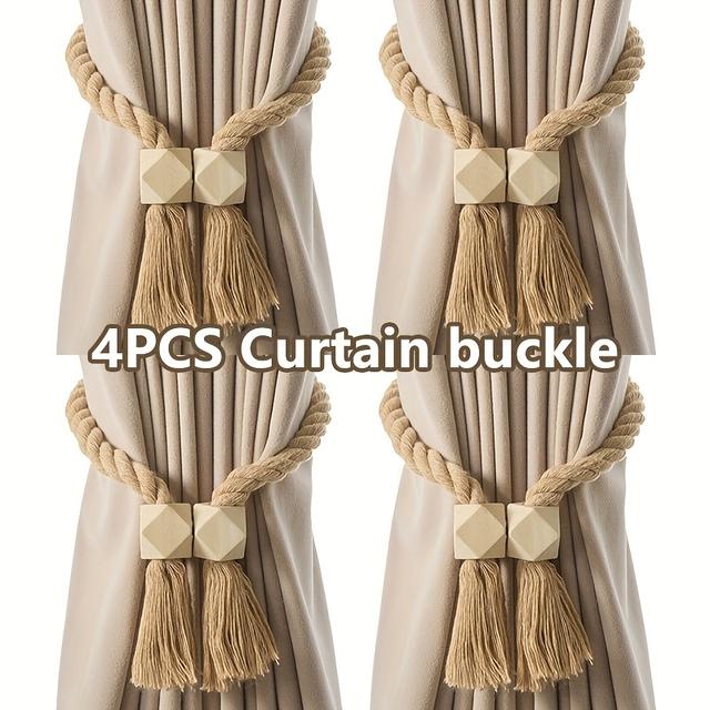 TEMU 4 st Bohemisk stil magnetiska gardinband, tillgängliga i brun eller beige med kubformade magneter för vardagsrum och sovrumsinredning
