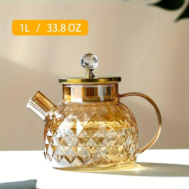TEMU Glass Teapot Glass Teapots With Bamboo Lid, Teapot For Loose Leaf And And , Kettle