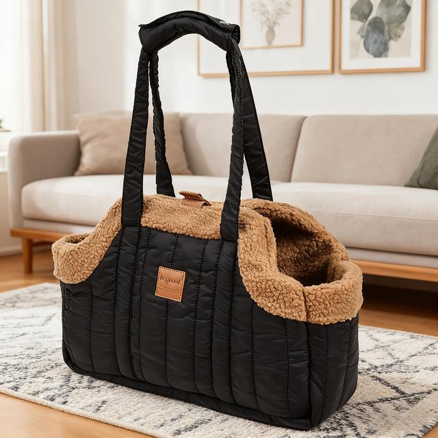 TEMU حقيبة حمل الحيوانات الأليفة الشتوية المفتوحة من أعلى، 1/2 قطعة، سعة كبيرة ومريحة للنزهات، مناسبة لطقس بارد مع حزام تدفئة، إكسسوار خارجي أساسي