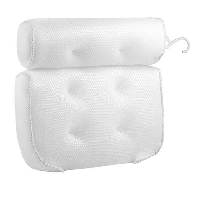 TEMU Almohada de Baño 4D de Malla para Soporte de Cuello y Espalda, con 6 Ventosas y Gancho, Secado Rápido, Lavable a Máquina, Accesorio Relajante para Otoño e Invierno