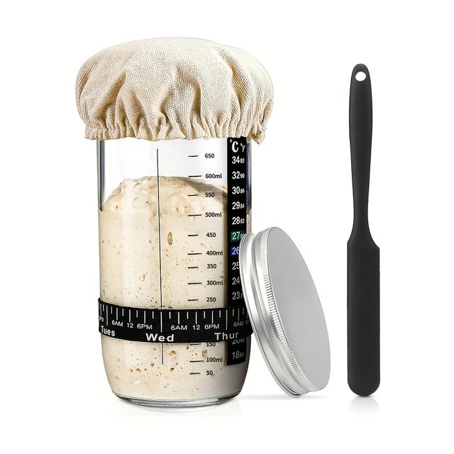 TEMU 1/2pcs Glass Baking Pan, Dough Fermentation Tank, Glass Jar With Accessories Scraper, Bread Fermentation Basket