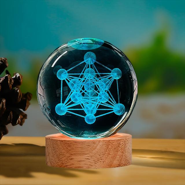 TEMU 3d Cube Crystal Ball Night Light - 16 Color Led, Glass Flower Of Life Sphere For Meditation & Spiritual Decor, Perfect Gift For Valentine's Day & More