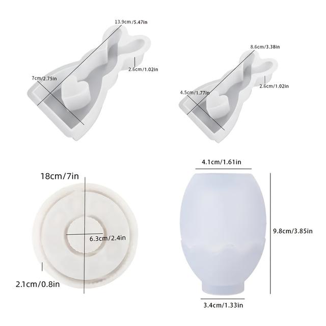 TEMU Diy Clay Mold 4pcs Easter Silicone Mold Set - Bunny, Eggshell, And Striped Tray Designs For Diy Gypsum Decorations, Perfect For Home Tabletop Art
