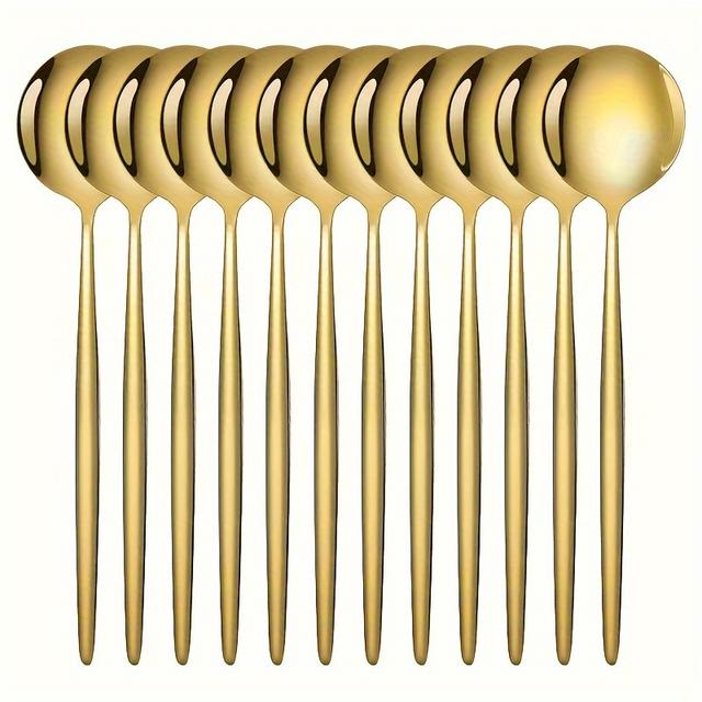 TEMU 12pcs Cuillères à Dîner en Acier Inoxydable Doré - Design Élégant et Lisse, Durables et Lavables au Lave-Vaisselle, Parfaites pour les Fêtes, les et les Repas Quotidiens, Cuillères pour
