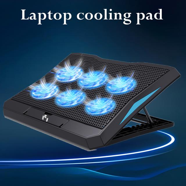 TEMU Laptop Cooler, Office Notebook Cooling Pad, 12-17 Inch Laptop Cooler, 6 Quiet Led Fans, Portable Ultra-thin Usb Powered Gaming Laptop Cooling Pad, Switch Control For Fan Speed Function