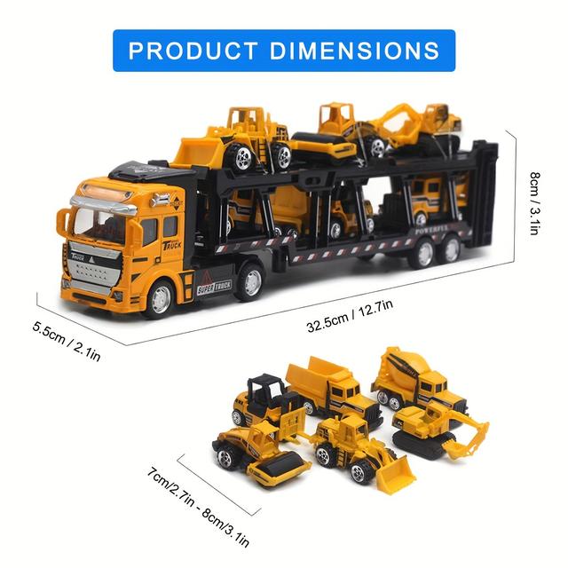 TEMU 6pcs Toy Car Model, Transport Truck With 6 Alloy Cars, Fire Truck, Engineering Vehicle, Detachable Front End, Fun Car Decoration, Holiday And Birthday Gift, Car Toy For Boy, Truck Toy For Boy