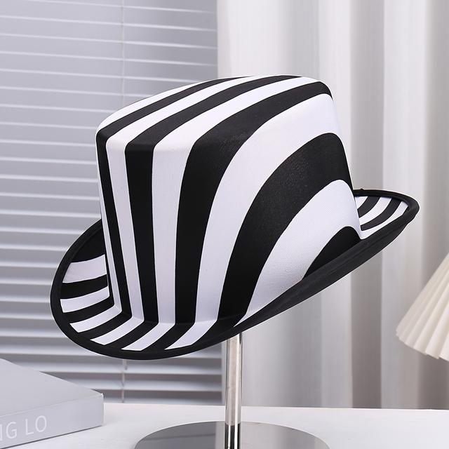 TEMU 1 Černobílý pruhovaný pánský kouzelnický klobouk, vhodný pro vystoupení a dárek
