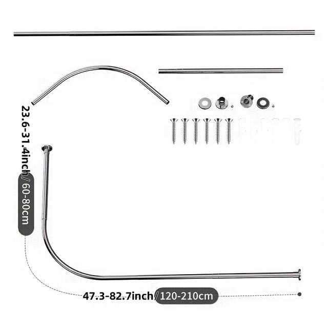 TEMU Shower Curtain Rod, Curved Telescopic Rod, Requires L-shaped Rod For The Bathroom. Telescopic L-shaped Rod Made Of Thickened , Shower Curtain Bathroom Set