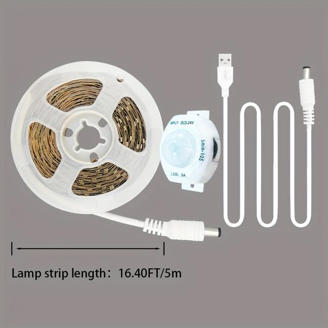 TEMU Motion-activated Led Light Strip, 5v Warm White , Flexible Length From 3.28ft To 16.4ft, Ideal For Use In , , Mirrors, Cabinets, Bedrooms, And More