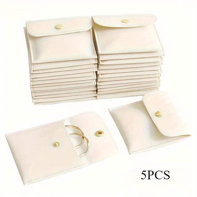 TEMU 5pcs Pu Leather Golden Button Bag Jewelry Earring Necklace Snap Pouch Wedding Packaging Gift Bag Travel Storage Dust Sack Bulk