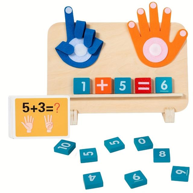 TEMU Wooden Finger Counting Toy, A Wooden Educational Game, Use Fingers To Learn Math, Includes 10 Double-sided Cards, Perfect And Cute Gift For Christmas, Halloween, And Thanksgiving