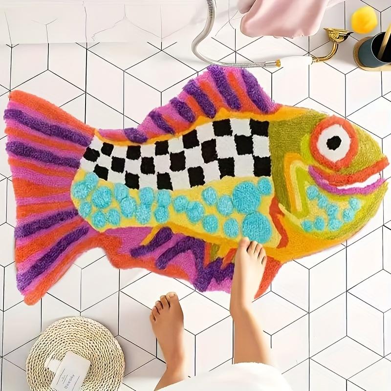 TEMU 1pc Creative Colorful Rug, Bathroom Irregular Carpet, Faux Cashmere Absorbent Thickened Shower Room Mat Entrance Doormat