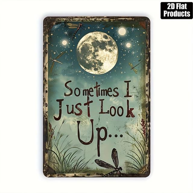 TEMU 1pc Retro Dragonfly And Moon Metal Tin Sign, 2d Flat Design, Inspirational Quote Wall Art, Suitable For Home, Office, Bar, Cafe Indoor Outdoor Decoration- 8x12inch, 2d Flat