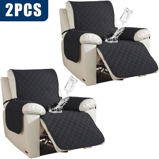TEMU 2pcs 100% Waterproof Recliner Chair Cover Non-slip Quilted Recliner Cover Sofa Slipcover, With Elastic Strap And Non Slip Backing For Home With Pets, Washable Furniture Protective Cover