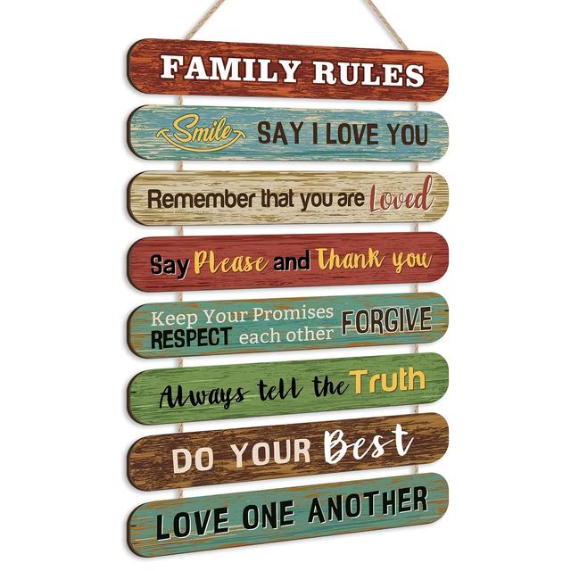 TEMU 8pcs Set Of Family Rules Wooden Wall Decor, Family Hanging Wall Art, Vintage Style, Suitable For Classroom/therapist Office/office/ladies' Bedroom/home Decor, Christmas, Halloween, Easter Gift