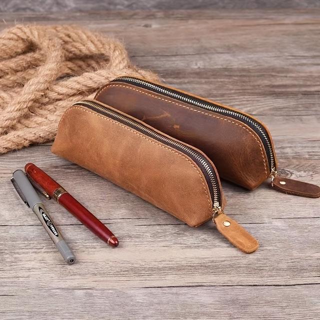 TEMU Premium Leather Pencil Case - Essential For Students & Office, Stationery Organizer, Random Color