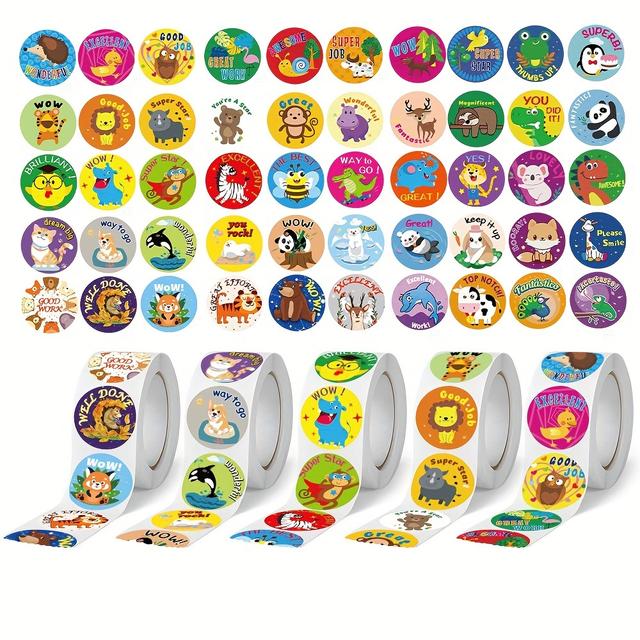 TEMU 1000 Pegatinas/5 Rollos, 1 , Pegatinas de , Pegatinas de Animales, Pegatinas de Etiquetas de Cuenta Manual, Pegatinas de Estímulo al Crecimiento