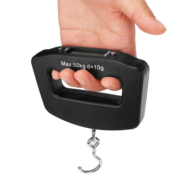 TEMU 1 قطعة ميزان رقمي محمول HOTU للأمتعة والسيارات - ميزان معلق محمول بشاشة LCD مضيئة، سعة 0.1/50 كجم/110 رطل، ميزان إلكتروني صغير للسفر، تفصيل السيارات، قياس الأمتعة والوزن (البطاريات غير مرفقة)