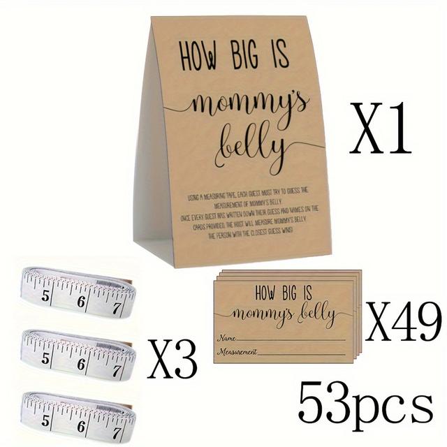 TEMU How Big Is A Mother's Belly With 53 Items? A Simple Gift Includes A Gender-neutral Game Featuring Standing Signs, 49 Guessing Cards, 3 Measuring Tapes, And A Signboard, Making It A Fun Party Game