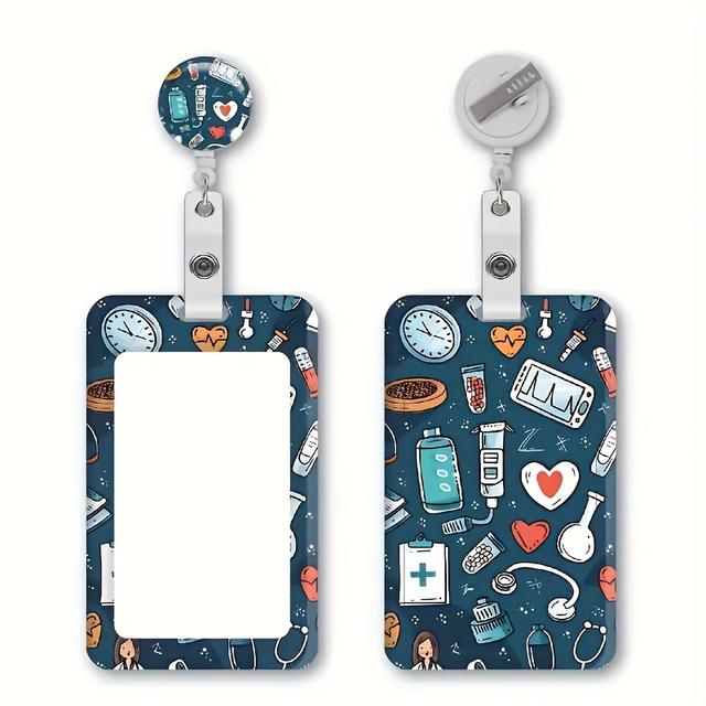 TEMU Durable Abs Id Badge Holder With Safety Clasp & Retractable Scroll - Medical & Healthcare Design For Nurses, Doctors, Teachers - Scratch-resistant Protective Case With Key Ring