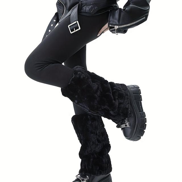 TEMU 1-pair Plush Winter Thermal Over-the-knee (otk) Sock Suit With Thick & Fluffy Edges - Weather Leg Warmers For Carnival, Costume Outfits, Daily Wear - Hand Washable Cozy Coverings